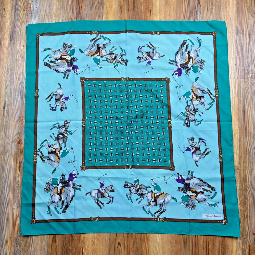 Vintage Jim Renoir Equestrian Horse Riding Horsebit Green Blue Scarf